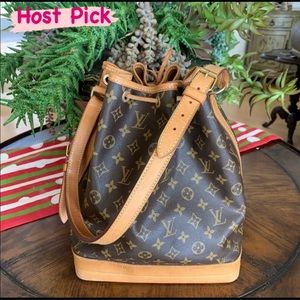 Louis Vuitton Monogram Canvas Bucket Shoulder Bag in Brown with Tan Trim